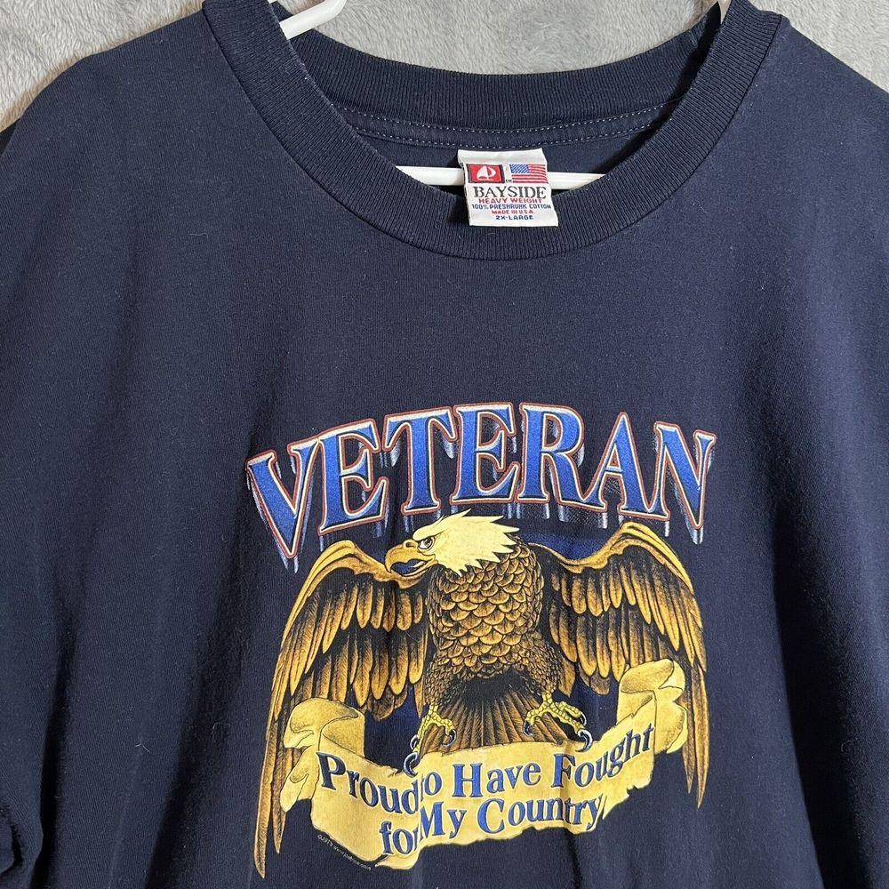 Vintage Bayside Heavy Weight T Shirt Men's 2XL Veteran USA Blue Short‎ Sleeve